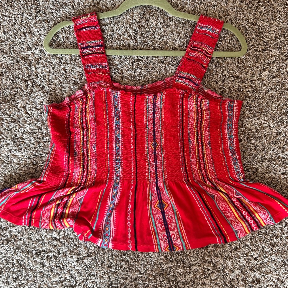 Vibrant Red Patterned Women's Tank Top